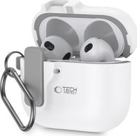 Mbulesë Tech-Protect Slim Hook për Apple AirPods 4, polikarbonat, me karabinë, e bardhë