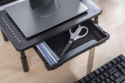 Bazament monitori Gembird Adjustable Monitor Stand With Drawer, i rregullueshëm, me sirtar, i zi