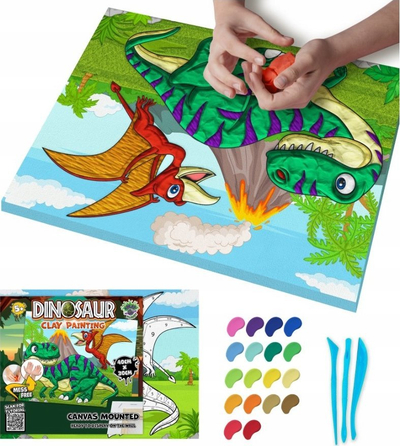 Set kreativ Splat Planet Painting On Canvas Dinosaurs, kanavacë 30x40cm, 20 ngjyra balte, shumëngjyrësh
