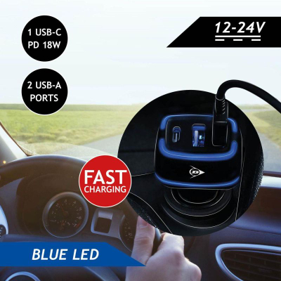 Karikues makine Dunlop USB, 2x USB A, USB C PD 18W, i zi