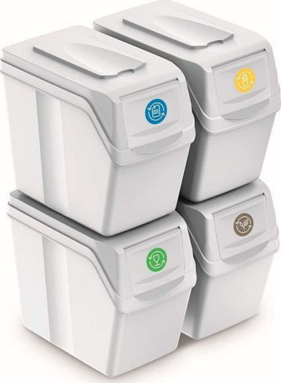 Set me kosha të mbeturinave Prosperplast (CEN-73067), 4 x 20 l, i bardhë 