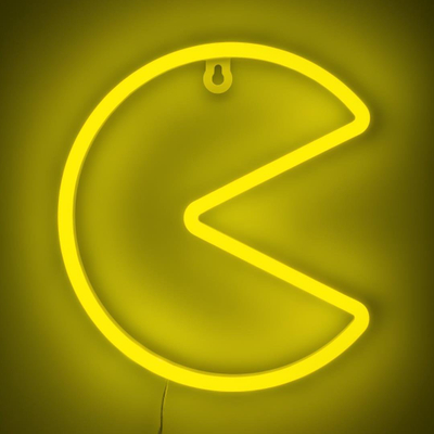 Dritë murale Pac Man LED Neon për mur, 21.5 cm, me USB, e verdhë