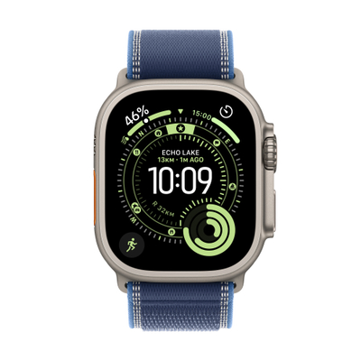Apple Watch Ultra 3 Cellular 49mm Natural Titanium Case with Blue/Bright Blue Trail Loop, S/M
