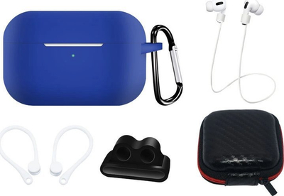 Set aksesorësh për AirPods Pro 1 edhe 2, mbështjellëse silikoni me karabinë, kuti për me i çu me vete, blu