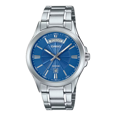 Orë dore Casio MTP-1381D-2AV, e argjendtë/kaltër