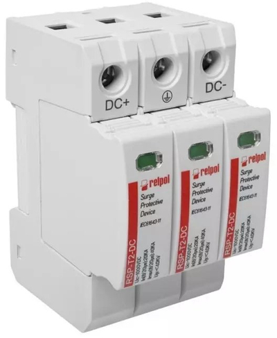 Mbrojtës nga mbingarkesa RSP T2 DC 3P, 40kA, 1000/1200/1500V DC, 3 module