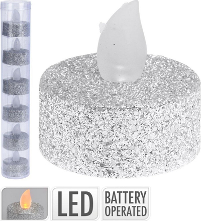 Set qirinj LED Tealight, 6 copë, me bateri, ngjyrë argjendi