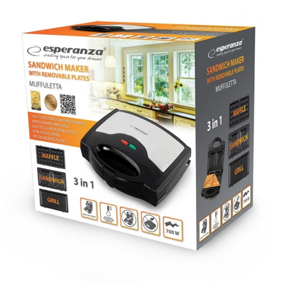 Toster sanduiçesh Esperanza Muffuletta EKT005, pllaka jo ngjitëse, tregues drite, i zi me inox
