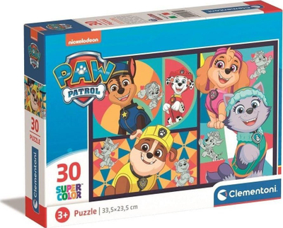 Puzzle Clementoni SuperColor Paw Patrol, 30 copa, 33.5 x 23.5 cm, me shum ngjyra
