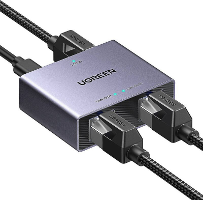 Ndarës rrjeti Ethernet, 1 me 2, 1000Mbps Gigabit, RJ45 me furnizim USB C, i zi