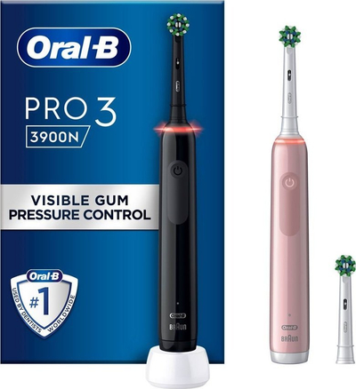 Furça dhëmbësh elektrike Oral-B Pro 3 3900 Duo Gift Edition, set 2 copë, rozë dhe e zezë