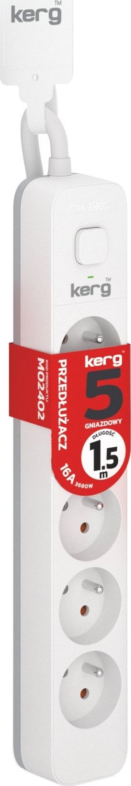 Zgjatues elektrik Kerg MO2402, 5 prize, kabllo 1.5m, i bardhë gri