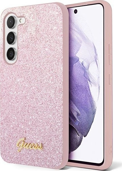 Kllëtë telefoni Guess Glitter Script GUHCS23MHGGSHP, për Samsung Galaxy S23 Plus, polikarbonat TPU, rozë me shkëlqim