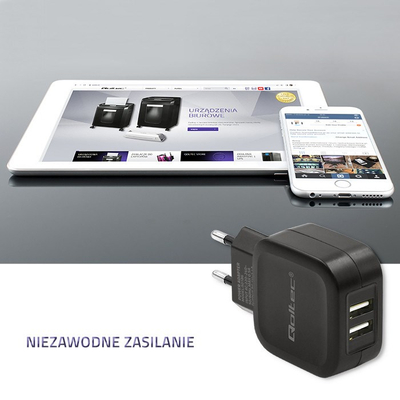 Karikues muri Qoltec 50186, 2x USB A, 3.4A, i zi