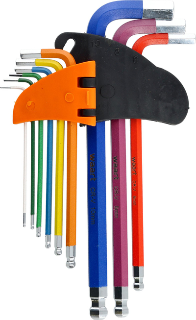 Set çelësash imbus Waart, me kokë sferike, 1.5-10 mm, 9 copë, me ngjyra