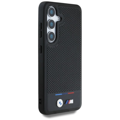 Mbulesë telefoni BMW Leather Tricolor MagSafe për Samsung Galaxy S25 Plus, lëkurë, me magnet, e zezë