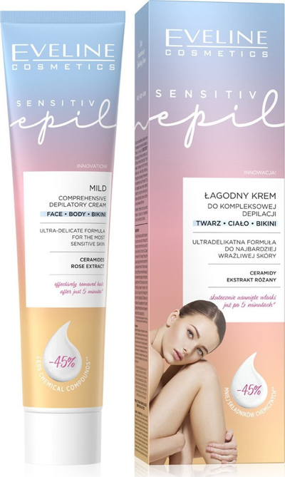 Krem depilimi Eveline Cosmetics Sensitive Epil Ultra Delicate, për fytyrë, trup edhe bikini, për lëkurë të ndjeshme