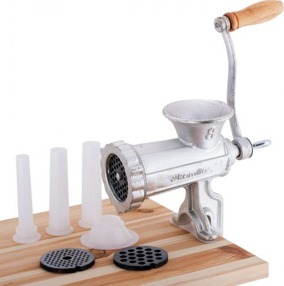 Mulli manual mishi Kamille KM-6522 No. 8, prej gize, me aksesor për suxhuk, argjendtë