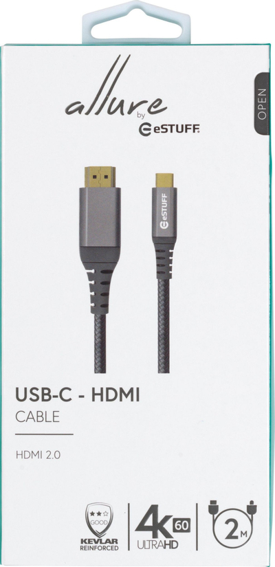 Kabllo ESTUFF ES607102 USB C në HDMI, 2m, 4K, gri