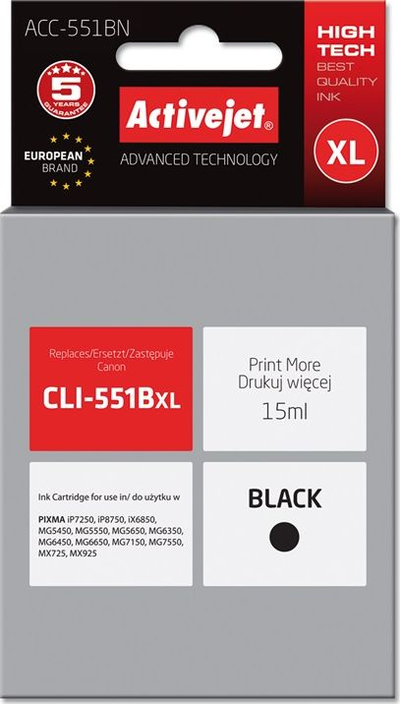Ngjyrë printeri Activejet ACC-551BN, për CLI-551BK, standard, e zezë