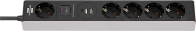 Shirit rryme Brennenstuhl Premium-Line, 5 dalje, USB PD 45W, 1.5m, bardh e zi