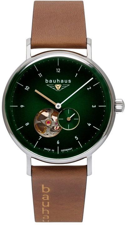 Orë dore Bauhaus Automatic 21664, 41 mm, rrip lëkure, fushë e gjelbër