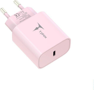 Karikues T-phox Moderate Series T-PP11, 20W, me kabllo USB-C në USB-C 60W, rozë