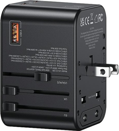 Adapter udhëtimi Usams T62, 65W, 1xUSB 2xUSB C, i zi