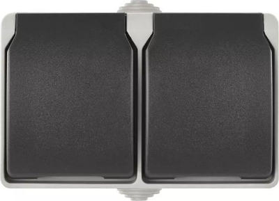 Prizë murale dyfishe, 250V, 16A, IP44, gri e zezë