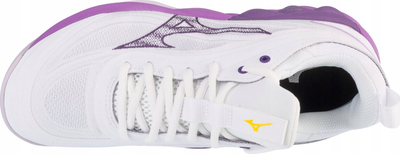 Këpucë salle Mizuno Wave Luminous 4 V1GC2420, amortizim Mizuno Enerzy, shollë që s’rrëshqet, të bardha me vjollcë