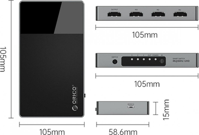 Ndërprerës HDMI Orico 3 në 1, 4K 60Hz, HDMI 2.0, i zi