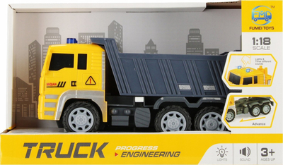 Lodër kamion baski Mega Creative Truck Tipper, 1:18, me drita dhe tinguj, i verdhë gri