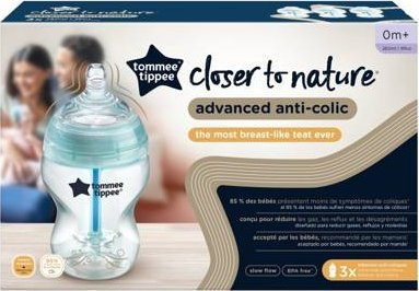 Set biberonësh Tommee Tippee Advanced Anti-Colic, 3x260 ml, transparent