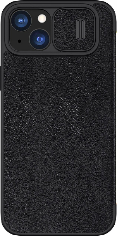 Mbulesë telefoni Nillkin Qin Book Pro për iPhone 15 Plus, lëkurë PU, me kapak rrëshqitës për kamerën, e zezë