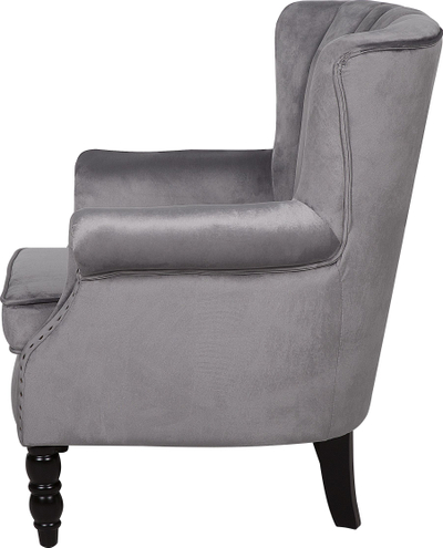 Fotolje SVEDALA Wingback, kadife, stil Çesterfild, gri