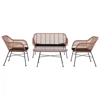 Set mobiljesh kopshti Allegra HM5460, 4 pjesë, metal dhe wicker, bezhë