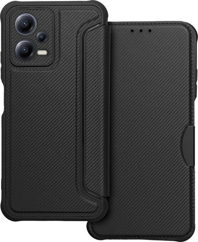Këllëf telefoni Razor Book për Xiaomi Redmi Note 12 5G, flip me kapak, lëkurë eco, i zi