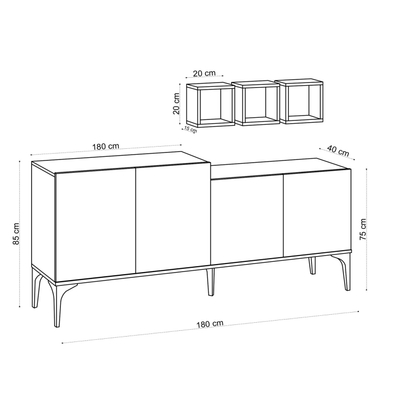 Kredencë Sideboard Scruggs, dizajn modern, këmbë metalike, dru natyral