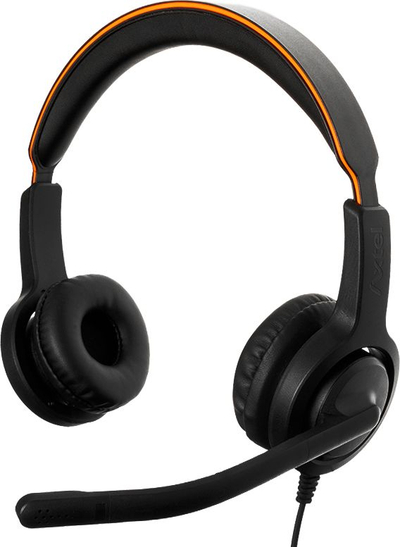 Kufje me mikrofon Axtel Voice UC40 Duo NC, USB Type A, me tel, të zeza me portokalli