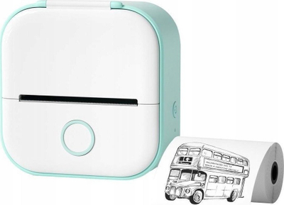 Printer termik i vogël Phomemo T02, me Bluetooth, 203 DPI, i bardhë me jeshile