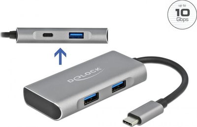 Hub USB DeLOCK 63261, USB‑C në 3x USB‑A edhe USB‑C, 10 Gbps, gri
