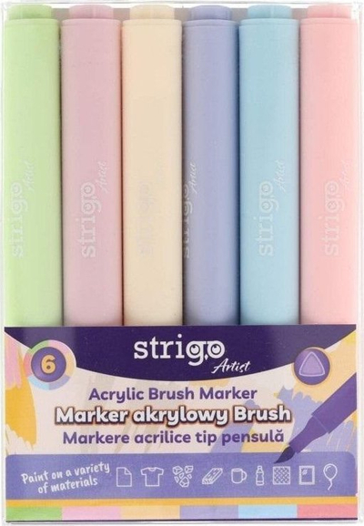Markerë akrilikë STRIGO Highlighters, majë furçe, set 6 ngjyra