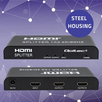 Ndarës HDMI Qoltec 51797, 1x2, 4K UHD, i zi
