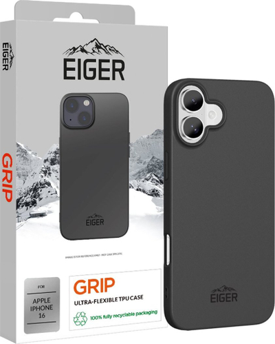 Mbrojtëse telefoni Eiger Grip për iPhone 16, plastike TPU e butë, antirrëshqitëse, e zezë