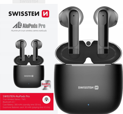 Kufje wireless Swissten Alupods Pro, Bluetooth 5.1, me kuti karikimi, trup alumini