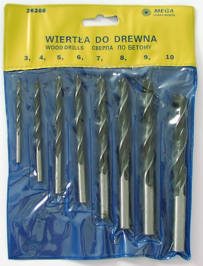 Set me maja shpuese Mega për dru, 3-10 mm, 8 copë