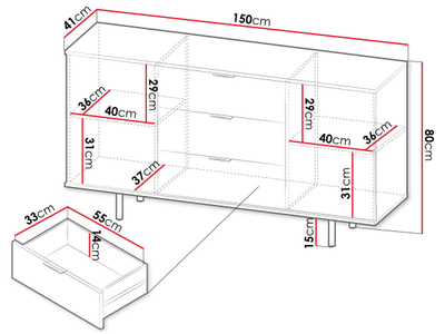 Komodë e gjerë Nawil K2D3SZ NW02 (150 x 80 x 41)
