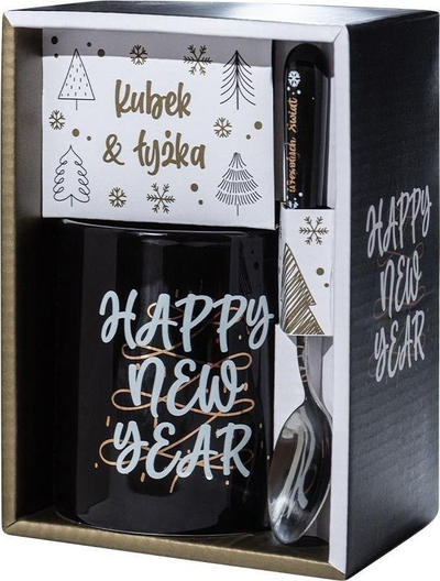 Set filxhanësh me luga Be Happy Gifts Christmas Happy New Year, 2 copa, porcelan, shumëngjyrësh