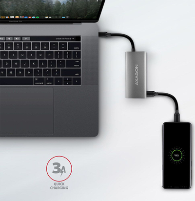 USB разделник Axagon HMC-4G2 Speedster 4, USB-C 3.2 Gen 2 10Gbps, 4 порти, сив