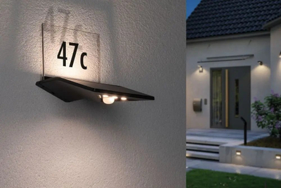 Dritë muri solare Paulmann Yoko, numër shtëpie, sensor lëvizjeje, antracit